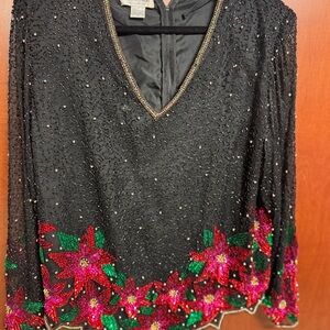 Embellished Black Top with Floral Accents